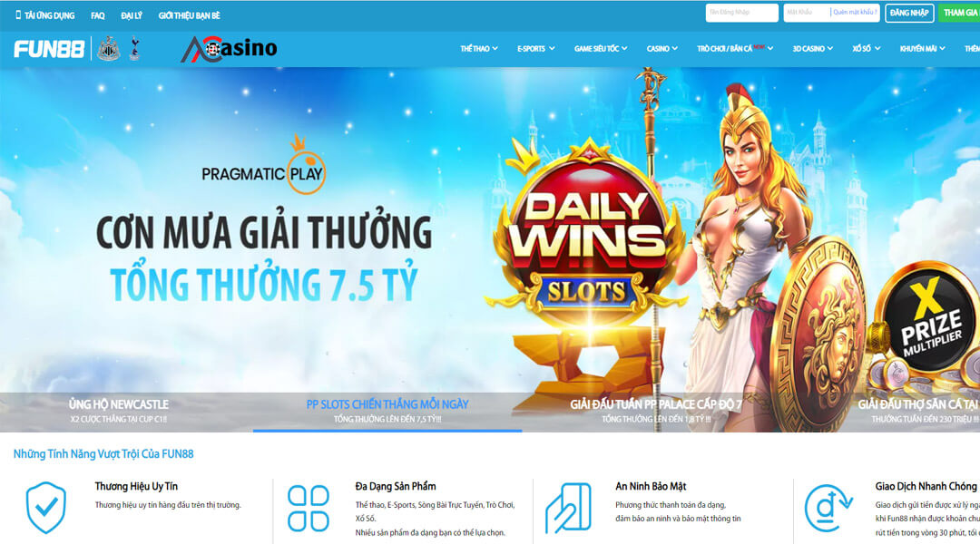 Giao diện Fun88 hoàn mỹ